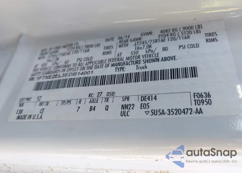 2014 Ford E-250 Commercial из США, поврежденный, VIN 1FTNE2EL3EDB14001